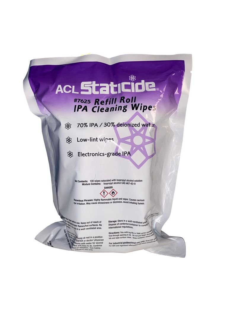 ACL Staticide 7625 IPA Cleaning Wipes REFILL Roll 5" x 8", 100 wipes per roll; 10 rolls per case MTESolutions