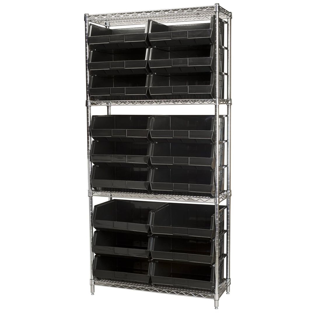 Akro - Mils AWS143630250K Wire Shelving Kit, 14x36x74, 18 Black Bins MTESolutions