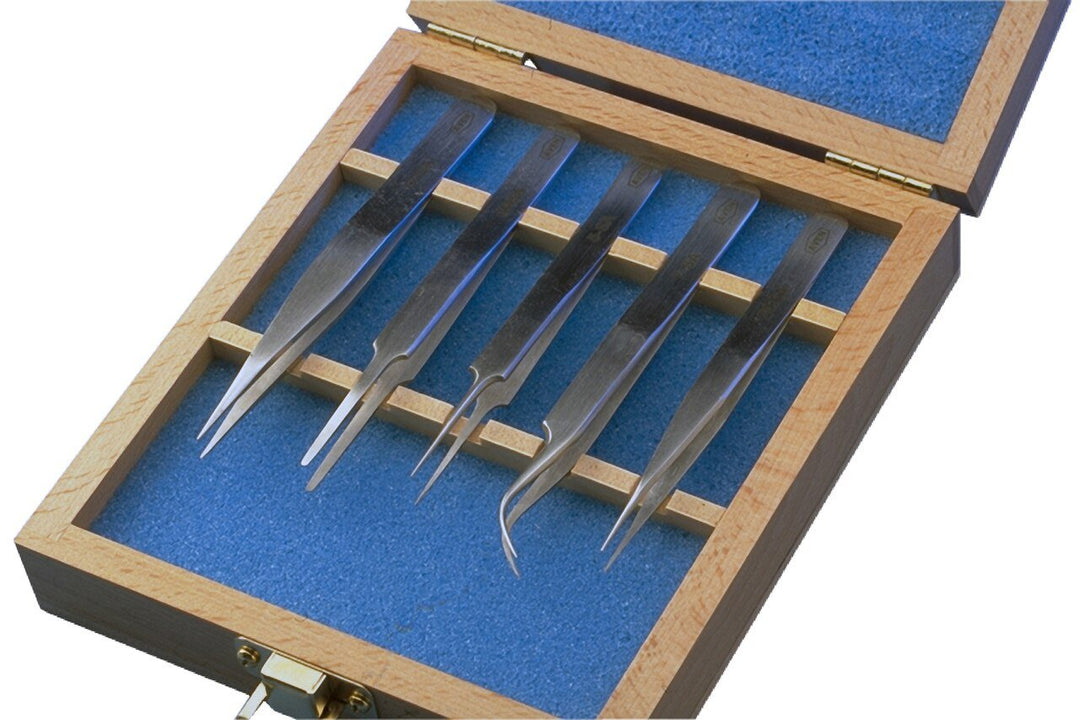 Aven Tools 18476Usa Technik 5 - Piece Precision Tweezer Set, Wooden Case MTESolutions
