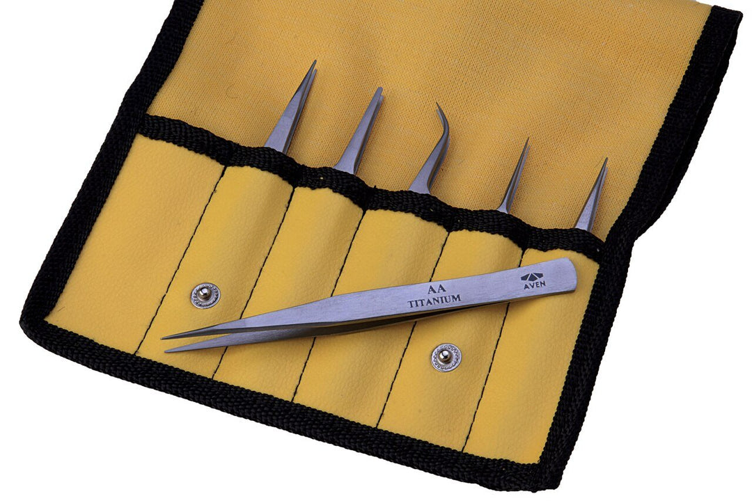 Aven Tools 18480TT, Titanium 6 - Piece Precision Tweezer Set MTESolutions