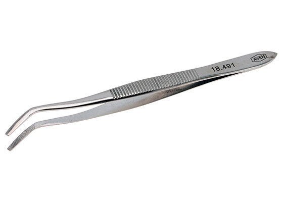 Aven Tools 18491, Offset Curved Serrated Tweezers, 4 1/2in MTESolutions