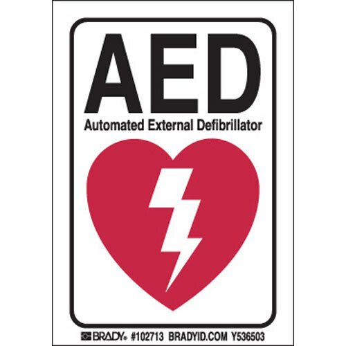 Brady 102713, B302 AED Sign, 5" H x 3.5" W x 0.006" D, Black/Red on White MTESolutions