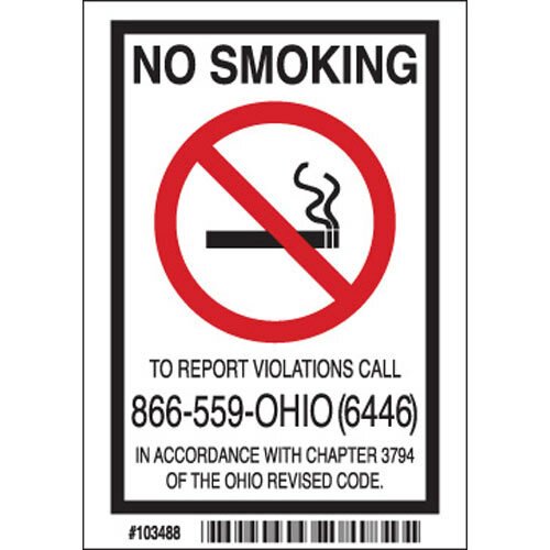Brady 103488, Ohio No Smoking Sign, 5" H x 3.5" W x 0.006" D, Polyester MTESolutions