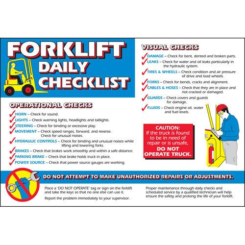 Brady 105633 Forklift Daily Checklist Poster MTESolutions