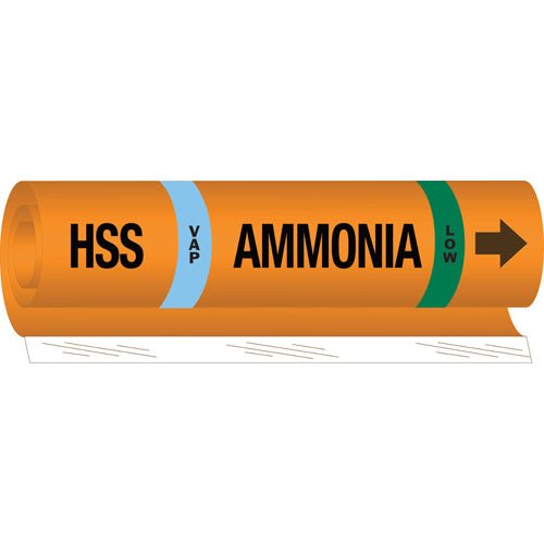 Brady 145774 IIAR Pipe Markers - HSS VAP Ammonia Low, Orange, 1.5 - 2.375 in MTESolutions