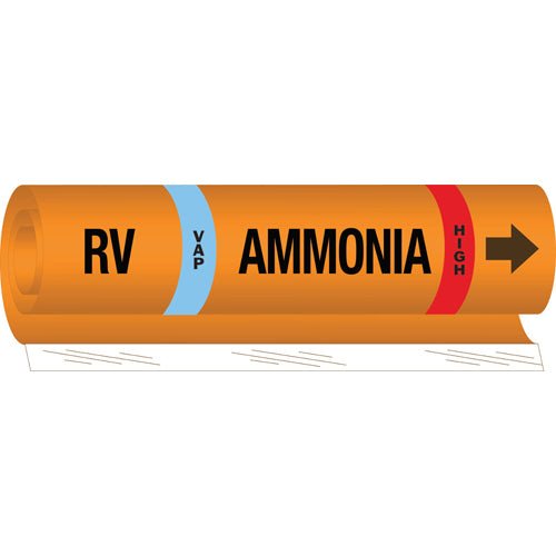 Brady 145777 IIAR Pipe Markers - RV VAP Ammonia High, Orange, 1.5 - 2.375 in MTESolutions