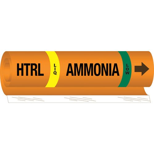 Brady 145791 IIAR Pipe Markers - HTLR LIQ Ammonia Low, Orange, 1.5 - 2.375 in MTESolutions