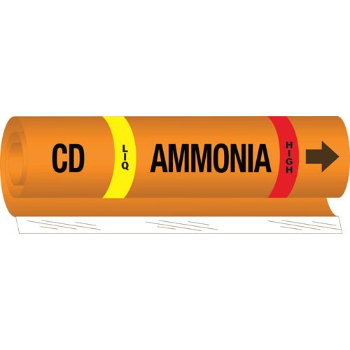 Brady 145795 IIAR Pipe Markers - CD LIQ Ammonia High, Orange, 1.5 - 2.375 in MTESolutions