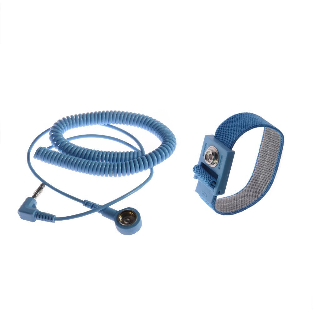 Dou Yee DY7010 - 4MM - E - C12 - BK CORD Adjustable Blue Fabric Wrist Band with 12' Coil Cord, 1 Meg Resistor, Alligator Clip / 200 Pieces MTESolutions