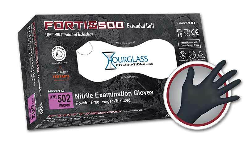 Hourglass, Fortis500 Extended Cuff Nitrile Exam Gloves 6Mil MTESolutions