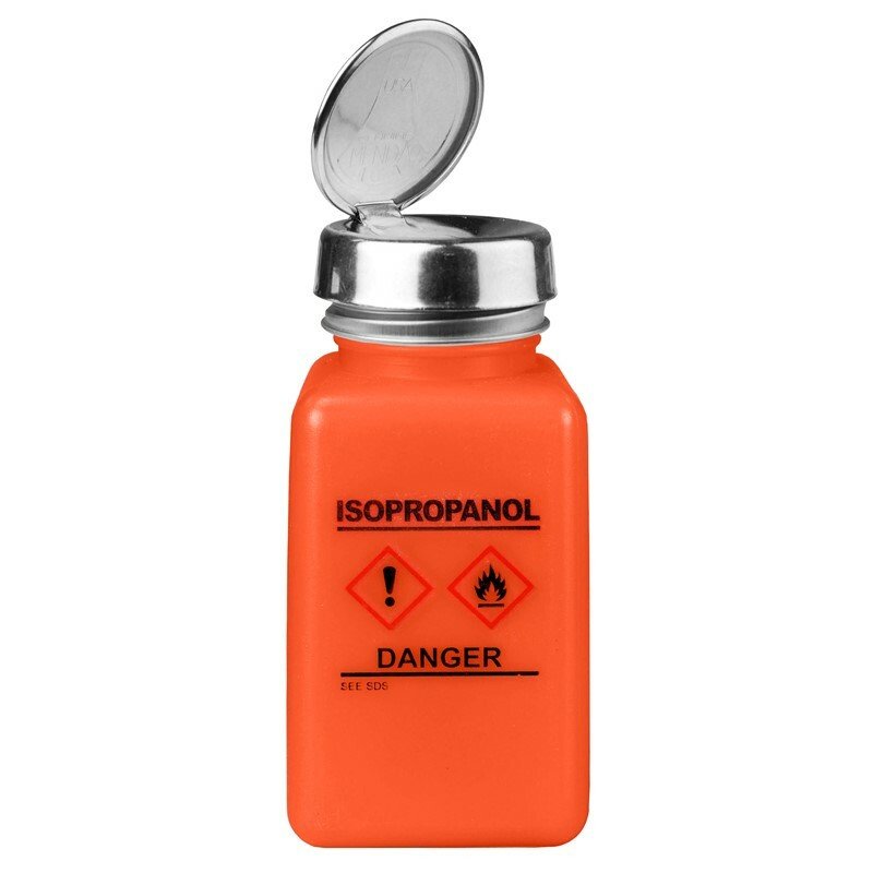 Menda 35252, Durastatic Orange Hdpe Bottle, One - Touch, 6 Oz, Hcs Label ''Isopropanol'' MTESolutions