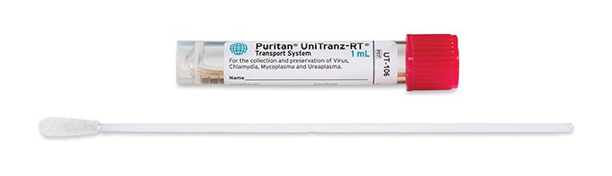 Puritan UT - 106 Puritan UniTranz - RT 1ml Filled Vial and 6 inch Sterile Large Flock Swab, Red Cap MTESolutions