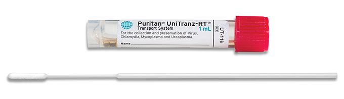 Puritan UT - 116 Puritan UniTranz - RT 1ml Filled Vial and 6 inch Sterile Mini - tip Flock Swab, Red Cap MTESolutions
