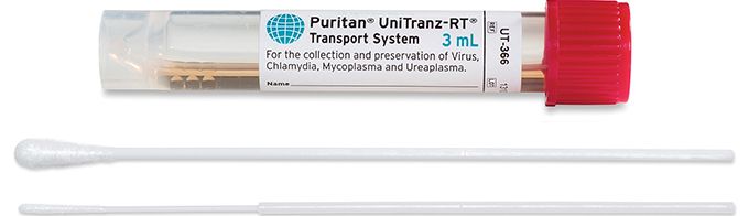 Puritan UT - 366 Puritan UniTranz - RT 3ml Filled Vial w/ Sterile Mini - tip & Standard Polyester Swabs, Red Cap MTESolutions