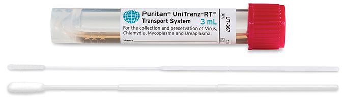Puritan UT - 367 Puritan UniTranz - RT 3ml Filled Vial w/ Elongated & Ultrafine Flock Swabs, Red Cap MTESolutions