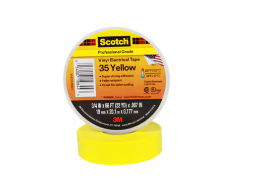 3M 7000006096 Scotch® Vinyl Color Coding Electrical Tape 35, 3/4 in x 66 ft, Yellow