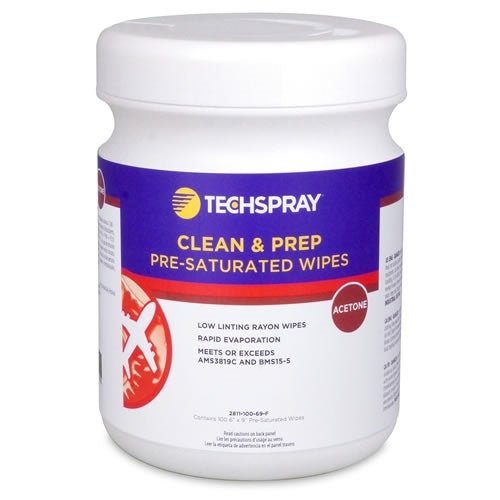 Techspray 2811 - 100 - 69 - C 100% Acetone Wipe / 100 Wipes per Canister / 12 Canisters per Case MTESolutions