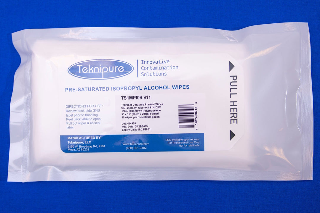 Teknipure TS1MPI09 - 911, Meltblown Polypropylene Pre - Saturated Wipers, 9% Isopropyl Alcohol, Case of 1200 MTESolutions
