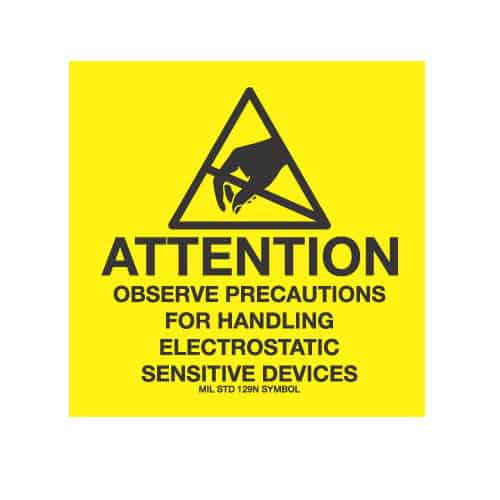 Transforming Technologies LB9085 4 x 4, Removable, "Attention Observe Precautions For Handling Electrostatic Sensitive Devices" 500 Labels/Roll MTESolutions