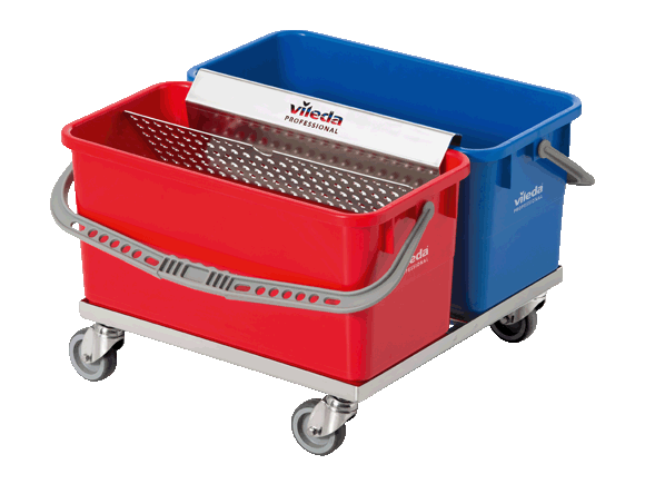 Vileda Professional 149624 CE Double Buckets Dolly with Autoclavable Casters, Blue and Red Buckets MTESolutions