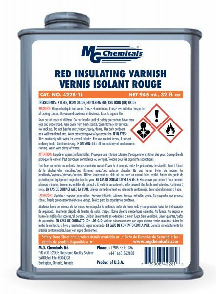 MG Chemicals 4228-1L, Red Insulating Varnish Dielectric Coating, 2 pt. Can, Case of 1