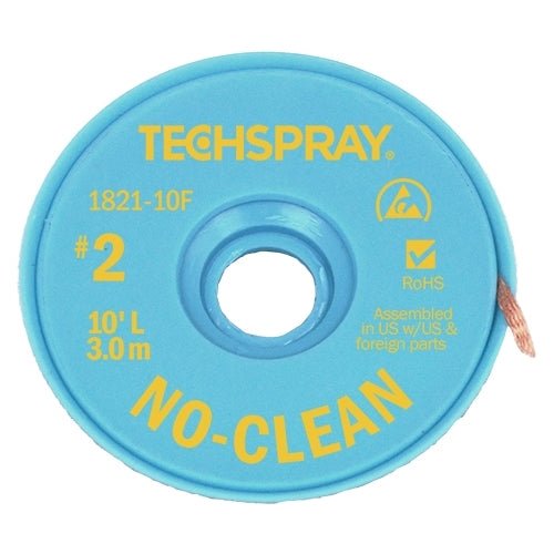 Techspray 1821 - 10F, No - Clean Desolding Braid, Yellow #2, 10ft MTESolutions