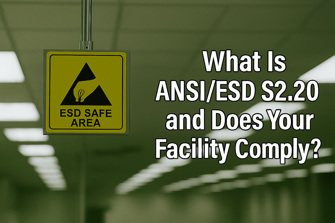 ESD Protected Area workstation setup showing grounded mat, wrist strap, and ESD bags — ANSI/ESD S20.20 compliance guide