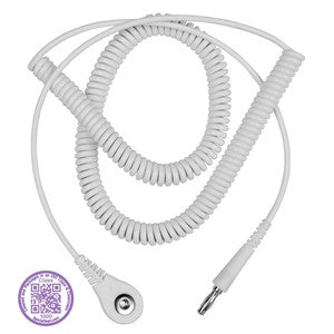Desco 09229, Jewel® Coil Cord w/ 4 MM Snap Socket, White, 10', Clean Pack