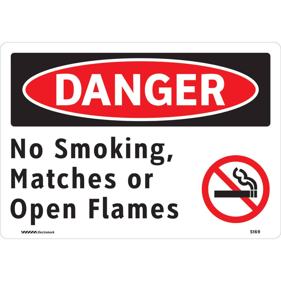 Brady 102493, No Smoking Matches Or Open Flames Sign, 7" H x 10" W x 0.035" D, Aluminum