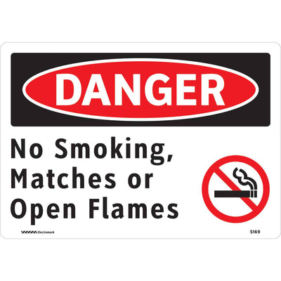 Brady 102451, DANGER No Smoking Matches Open Flames w/ No Smoking Symbol Sign, 7" H x 10" W x 0.006" D, Polyester