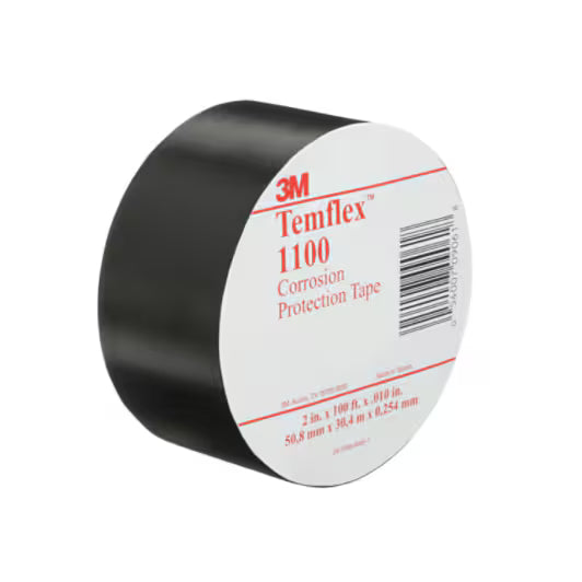3M 7000005813 Temflex™ Vinyl Corrosion Protection Tape 1100, 2 in x 100 ft, Unprinted, Black, 24 rolls/Case