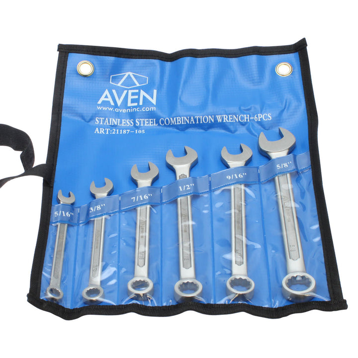 Aven Tools 21187-105, Combination Wrench Set Stainless Steel, 6 Piece Set