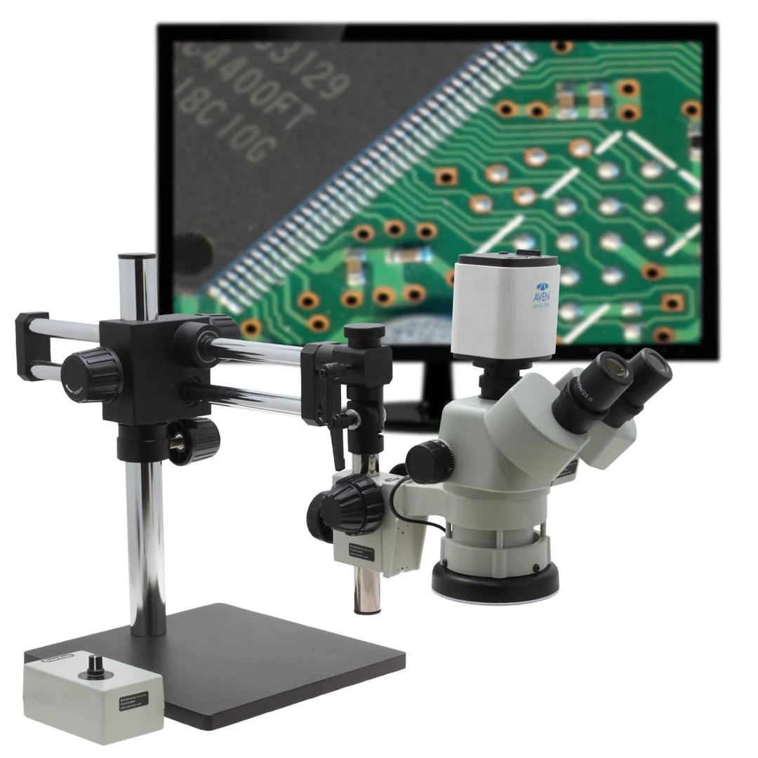 Aven 26800B-706 SPZV-50 Trinocular Stereo Zoom Microscope, 6.7x–50x with Mighty Cam Pro