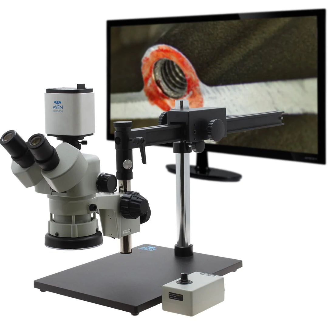 Aven SPZV-50 Trinocular Stereo Zoom Microscope, 6.7x–50x with Mighty Cam Pro Autofocus Camera