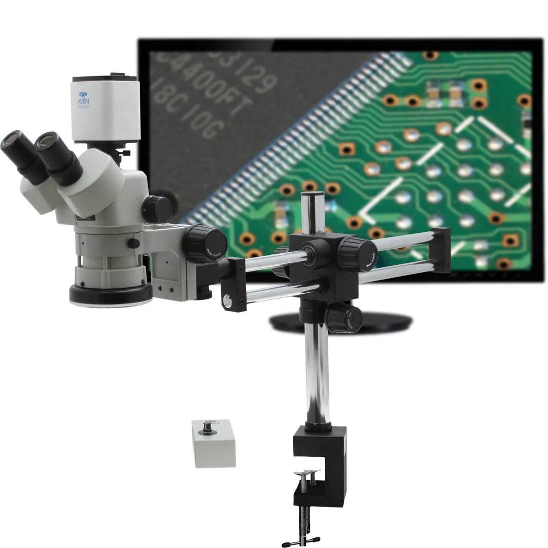 Aven 26800B-709 SPZV-50 Trinocular Stereo Zoom Microscope, 6.7x–50x with Mighty Cam Pro Autofocus Camera