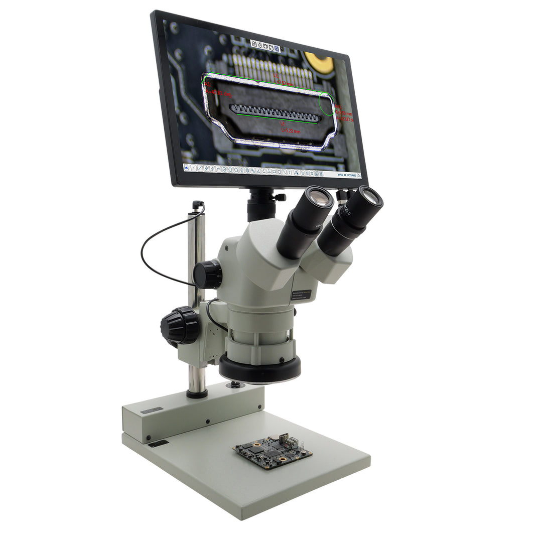 Aven 26800B-726 SPZV-50 Stereo Zoom Microscope, 6.7x–50x with Eidos 4K XL Camera Monitor