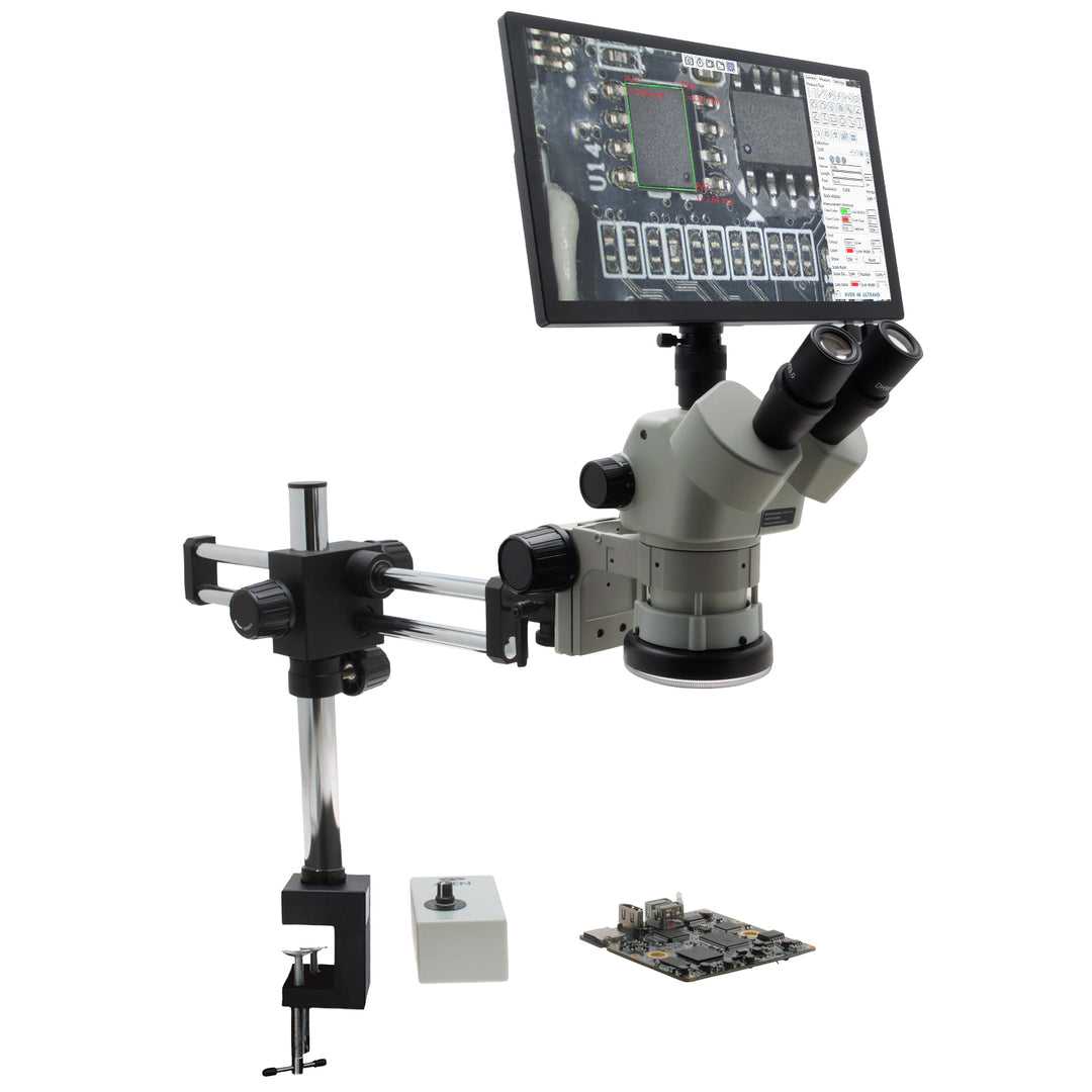 Aven 26800B-730 SPZV-50 Stereo Zoom Microscope, 6.7x–50x with Eidos 4K XL Camera Monitor