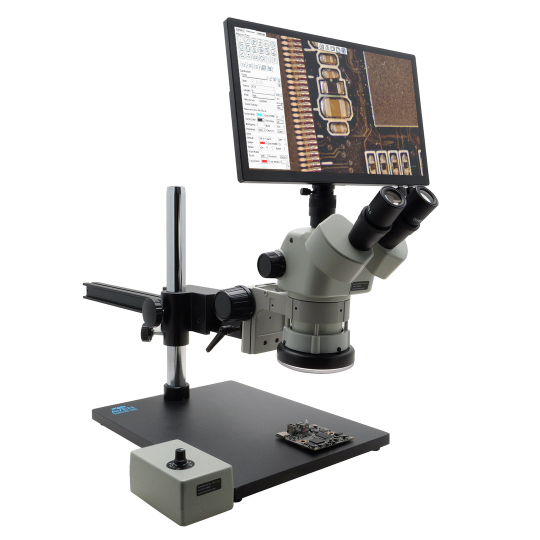 Aven 26800B-731 SPZV-50 Stereo Zoom Microscope, 6.7x–50x with Eidos 4K XL Camera Monitor