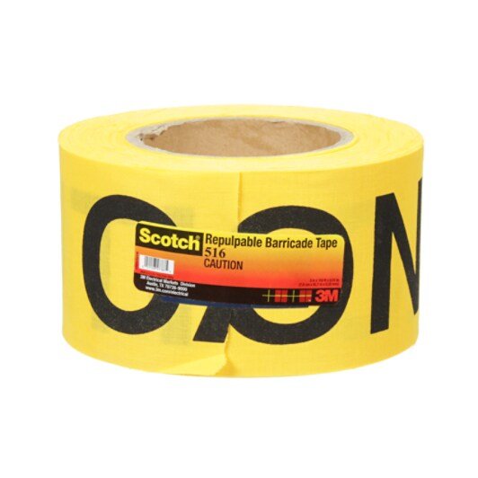 3M 7000133197 Scotch® Repulpable Barricade Tape 516, CAUTION, 3 in x 150 ft, Yellow, 8 rolls/Case MTESolutions