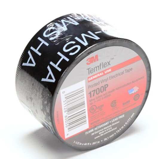 3M 7000133684 Temflex Mining - Grade Vinyl Electrical Tape 1700P, 1 - 1/2 in x 66 ft, Printed, Black, 1 roll/carton, 50 rolls/Case MTESolutions