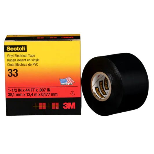 3M 7010348231 Scotch® Vinyl Electrical Tape 33, 1 - 1/2 in x 44 ft, Black, 10 rolls/carton, 100 rolls/Case MTESolutions