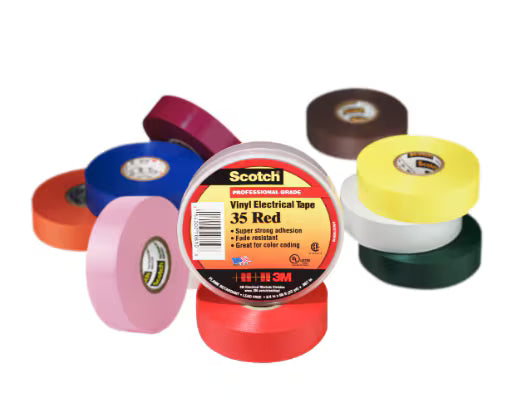 3M 7010297490 Scotch® Vinyl Color Coding Electrical Tape 35, 1/2 in x 20 ft, Multi-color, 8 rolls/pack, 50 packs/Case