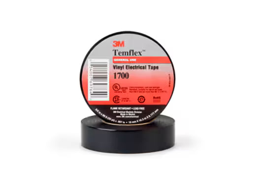 3M 7000132902 Temflex Vinyl Electrical Tape 1700, 1 in x 66 ft, Black, 99 rolls/Case