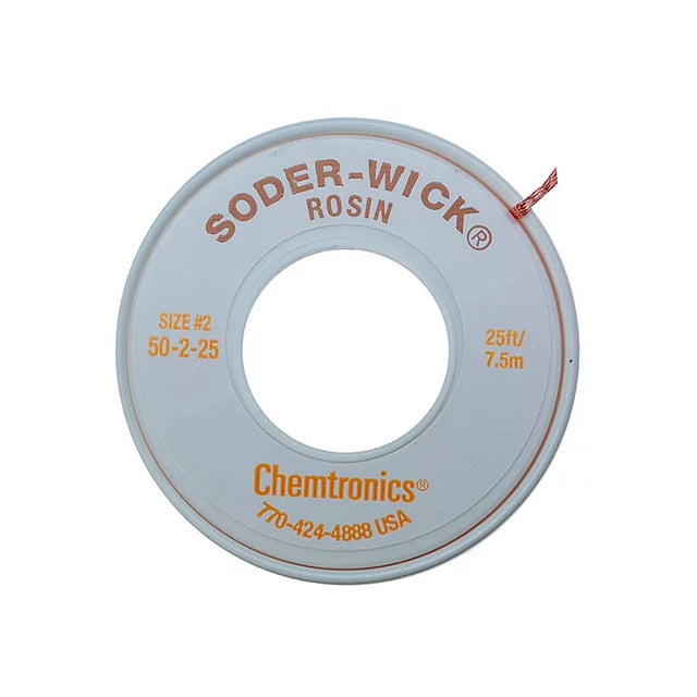 Chemtronics 50-2-25, Soder-Wick Rosin Flux Desoldering Wick, Yellow, 25' / 7.5m L Spool