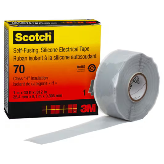 3M 7000006225 Scotch® Self-Fusing Silicone Rubber Electrical Tape 70, 1 in x 30 ft, Sky Blue/Gray, 1 roll/carton, 24 rolls/case