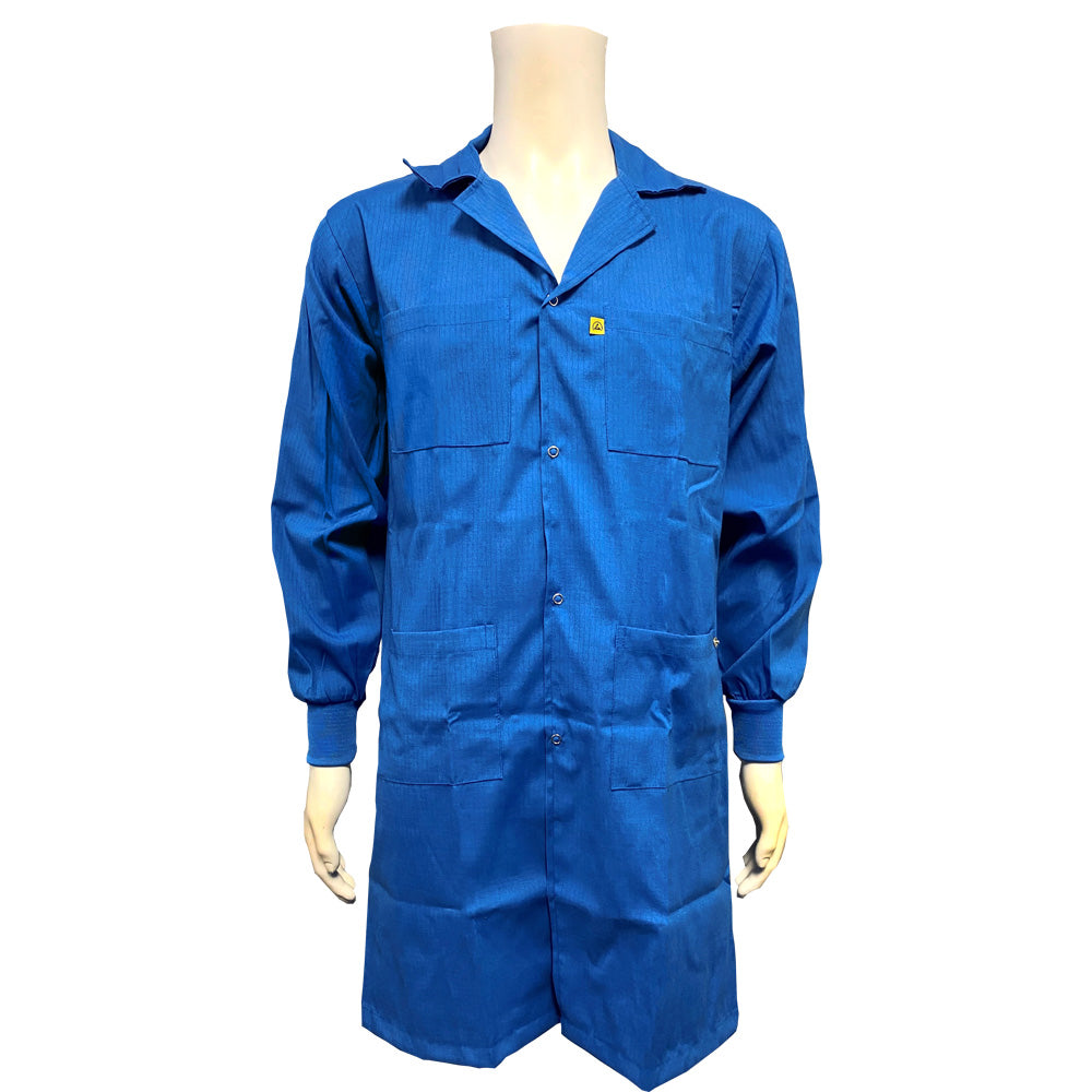 Transforming Technologies JLC5402LB ESD Jacket, Full Length, Lapel Collar, Knit Cuff, Small, Light Blue