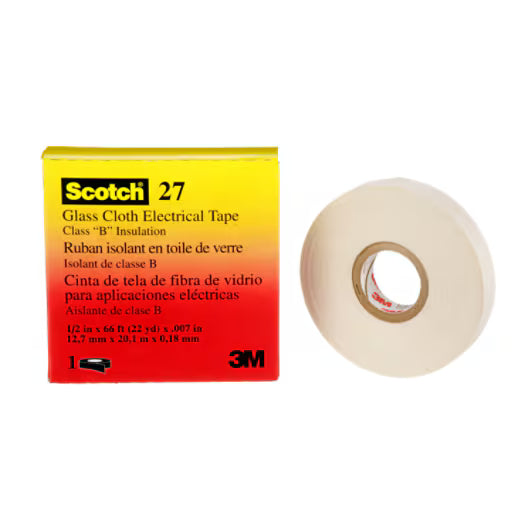 3M 7000005814 Glass Cloth Electrical Tape 27, 1/2 in x 66 ft, 50 Rolls/Case