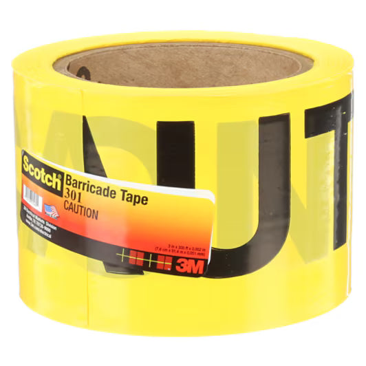 3M 7000132914 Scotch® Barricade Tape 301, CAUTION, 3 in x 300 ft, Yellow, 16 rolls/Case