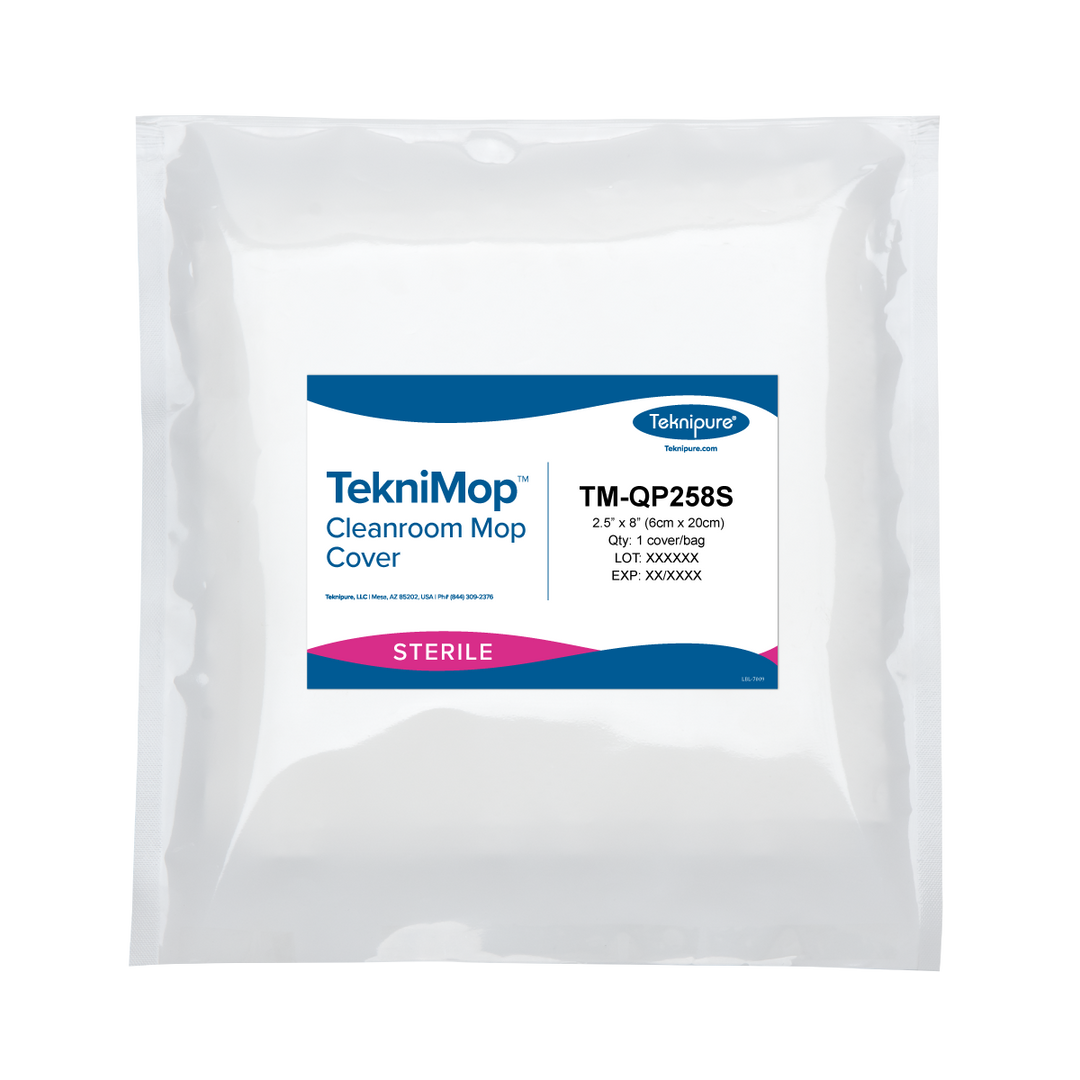Teknipure TM-QP258S Sterile 2Ply Polyester Pocket Mop Cover, 2.5" x 8" (6 cm x 20 cm)