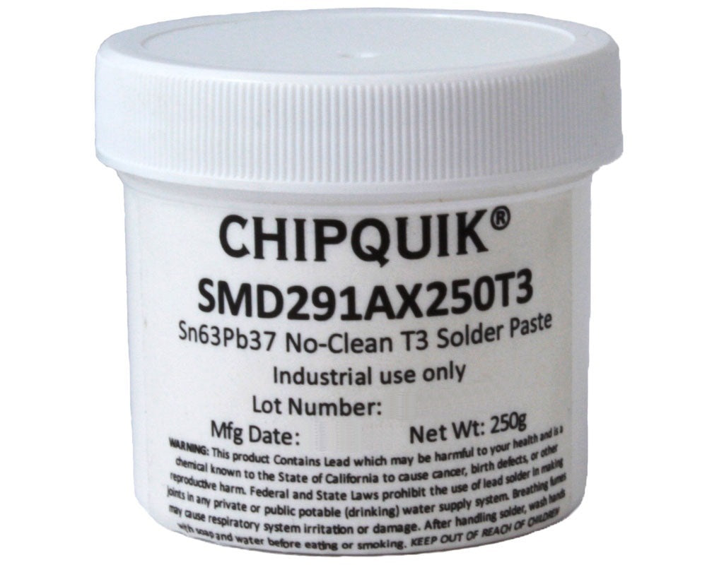 Chip Quik SMD291AX250T3, Solder Paste in Jar, 250g (T3) Sn63/Pb37, No Clean
